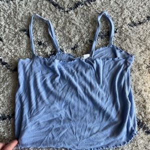 Blue knitted ruffles on the bottom blue tank top